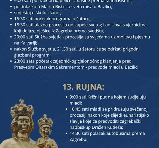 Hodočašće mladih Zagrebačke Nadbiskupije u Mariju Bistricu